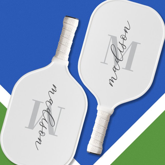 Raquette De Pickleball Monogramme minimaliste blanc moderne (Créateur téléchargé)