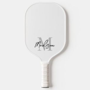 Raquette De Pickleball Monogramme minimaliste blanc moderne noir