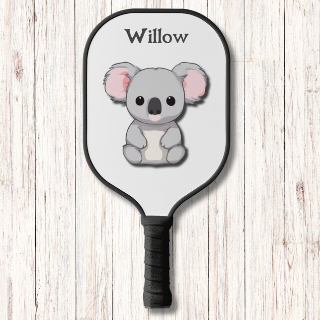 Raquette De Pickleball Monogramme minimaliste de l'ours de Koala gris et  (Créateur téléchargé)