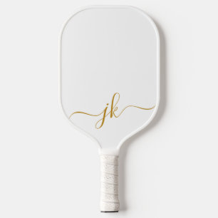 Raquette De Pickleball Monogramme minimaliste moderne Gold Script personn
