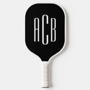 Raquette De Pickleball Monogramme minimaliste noir et blanc à 3 lettres