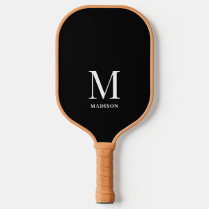 Raquette De Pickleball Monogramme minimaliste noir et blanc moderne