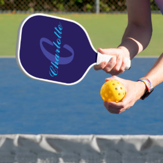 Raquette De Pickleball Monogramme moderne bleu marine et blanc