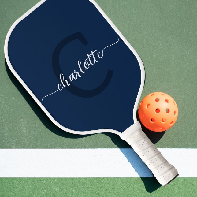 Raquette De Pickleball Monogramme moderne bleu marine et blanc (navy blue  monogram pickleball paddle
)