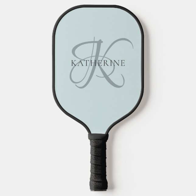 Raquette De Pickleball Monogramme moderne élégant Script Aqua Blue (Recto)