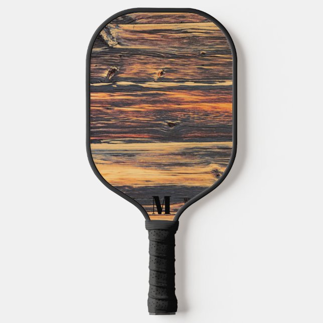 Raquette De Pickleball Monogramme moderne en bois rustique (Recto)