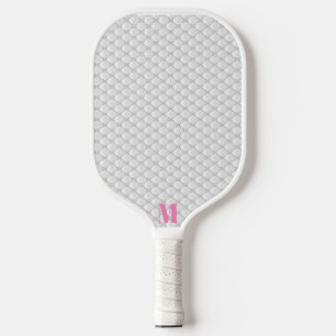 Raquette De Pickleball Monogramme moderne minimaliste rose et blanc perle