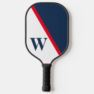Raquette De Pickleball Monogramme moderne minimaliste rouge blanc bleu Co