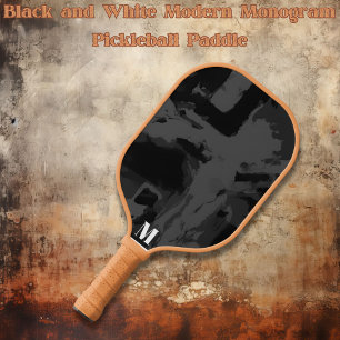 Raquette De Pickleball Monogramme moderne noir et blanc