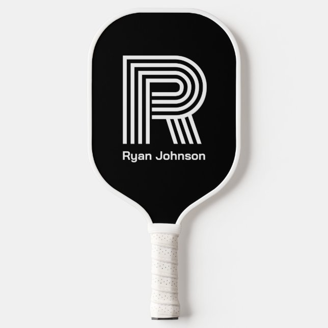 Raquette De Pickleball Monogramme moderne Pickleball noir Paddle (Recto)