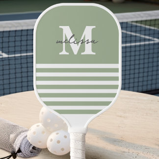 Raquette De Pickleball Monogramme Moderne Prépa Pastel Vert Nom