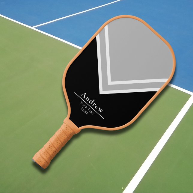 Raquette De Pickleball Monogramme noir et blanc de base (Créateur téléchargé)