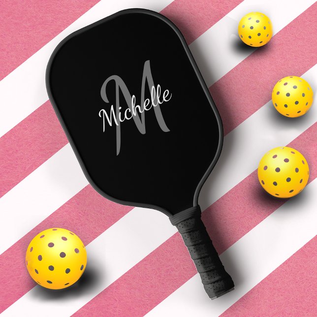 Raquette De Pickleball Monogramme noir et blanc professionnel simple (Créateur téléchargé)