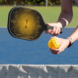 Raquette De Pickleball Monogramme Noir et Or avec éléments décoratifs
