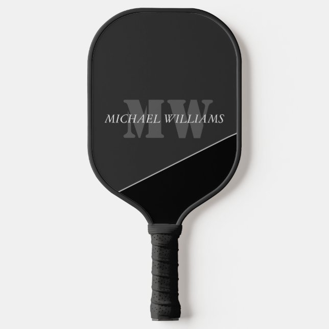 Raquette De Pickleball Monogramme noir gris artistique moderne (Recto)
