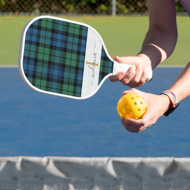 Raquette De Pickleball Monogramme Nom du script Plaid Clan Campbell Tarta (Insitu)