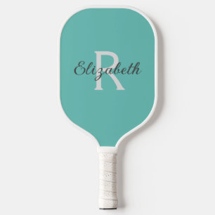 Raquette De Pickleball Monogramme Nom Initial Turquoise Vert Bleu Gris Bl