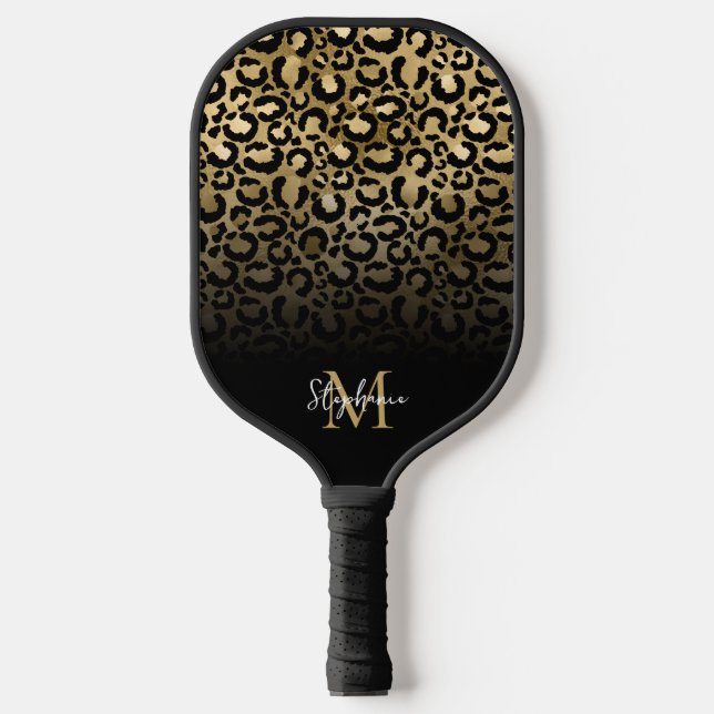 Raquette De Pickleball Monogramme Ombre Léopard Noir Fille (Recto)