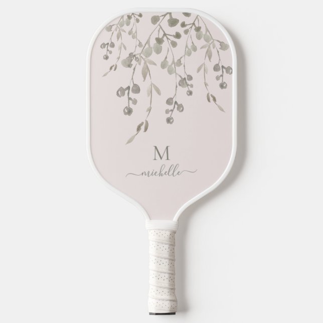 Raquette De Pickleball Monogramme personnalisé aquarelle botanique rose (Recto)