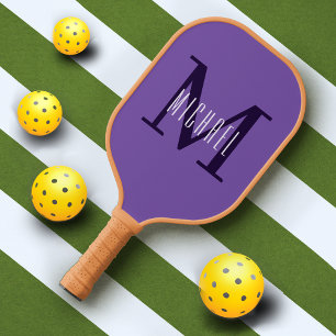 Raquette De Pickleball Monogramme pourpre Initiale et prénom Simple