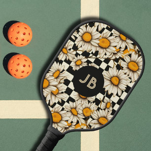 Raquette De Pickleball Monogramme Retro Super Daisy Checkerboard