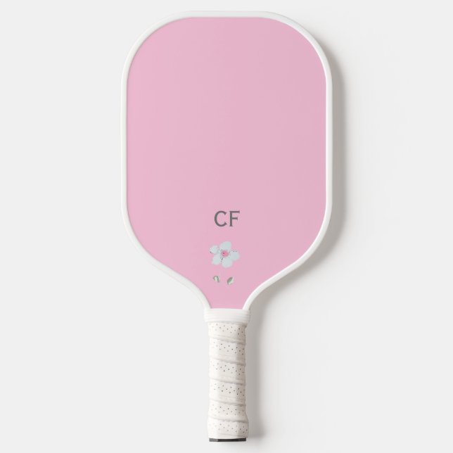 Raquette De Pickleball Monogramme rose et blanc pagaie (Recto)