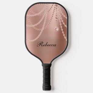 Raquette De Pickleball Monogramme Rose Or Blush Pink Glam Bling