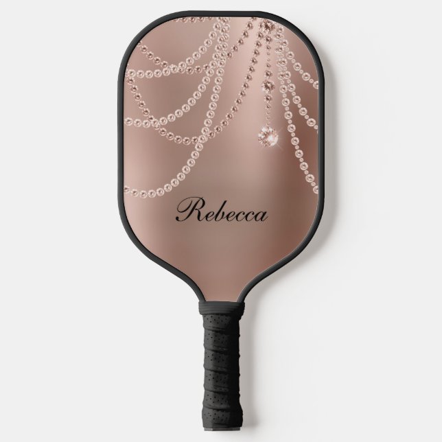 Raquette De Pickleball Monogramme Rose Or Blush Pink Glam Bling (Recto)