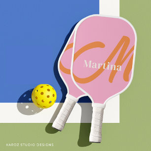 Raquette De Pickleball Monogramme rose orange personnalisé