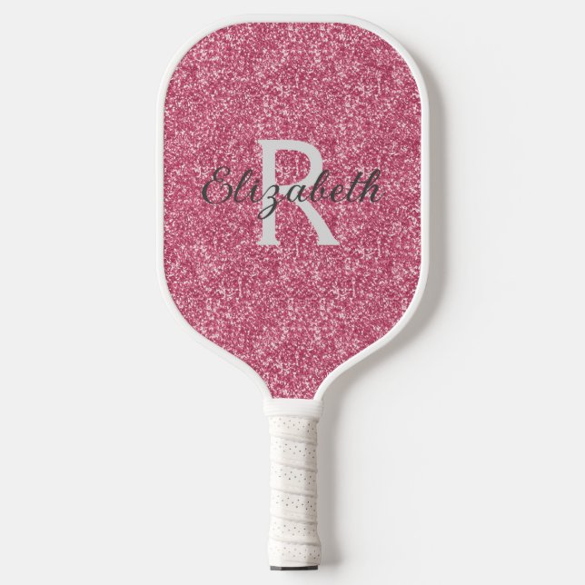 Raquette De Pickleball Monogramme rose Parties scintillant gris étincelle (Recto)