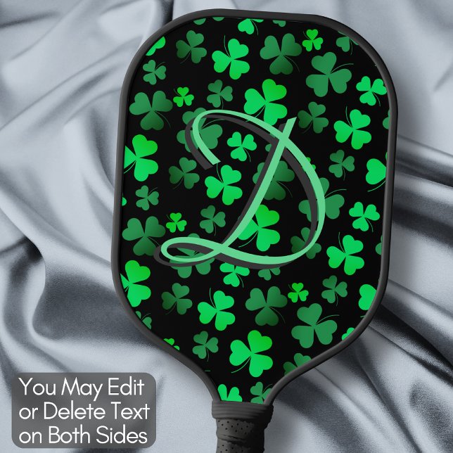 Raquette De Pickleball Monogramme Shamrock Clover Leaf Irlande Green (Créateur téléchargé)