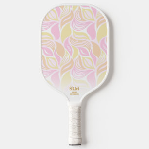 Raquette De Pickleball Monogramme sur mesure Motif de feuille rose souple