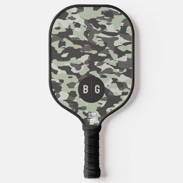 Raquette De Pickleball Monogramme sur mesure Paddle en camo-balle verte (Recto)