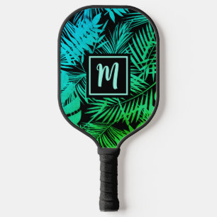 Raquette De Pickleball Monogramme Tropical Turquoise Vert Ombre Palm Mode