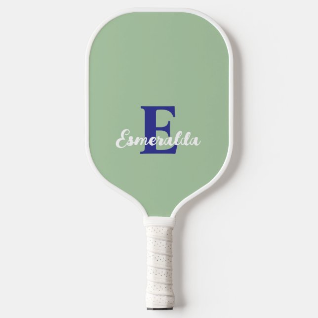 Raquette De Pickleball Monogramme vert bleu blanc moderne minimaliste (Recto)