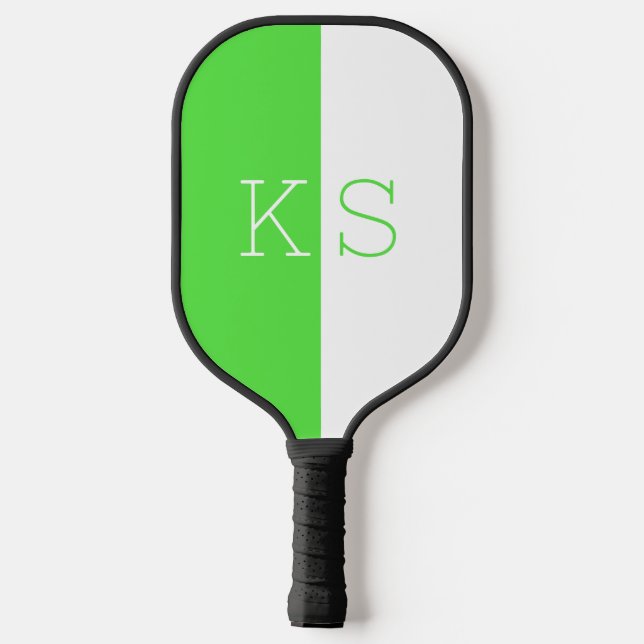 Raquette De Pickleball Monogramme vert et blanc néon minimaliste moderne (Verso)