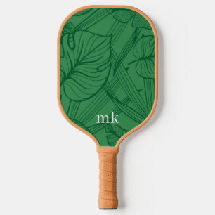 Raquette De Pickleball Monogramme vert Feuille tropicaux