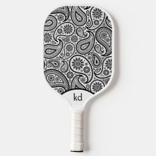 Raquette De Pickleball Monogramme Vintage Paisley Noir Et Blanc