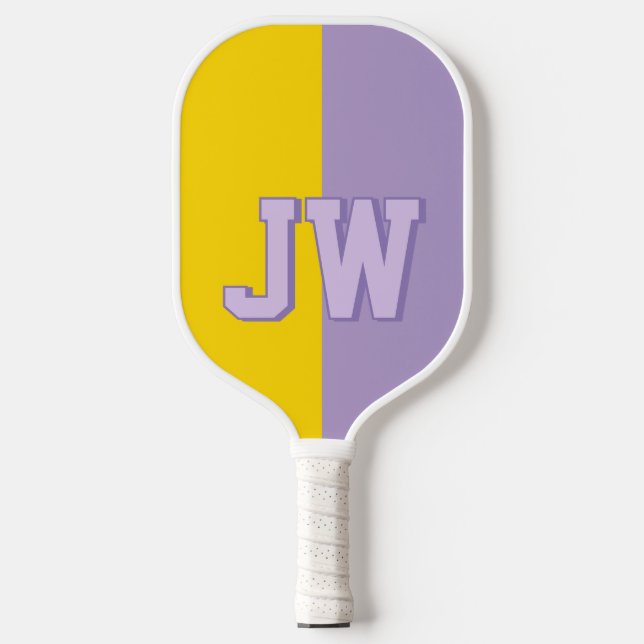 Raquette De Pickleball Monogrammes Ajouter votre nom Purple & Gold (Recto)