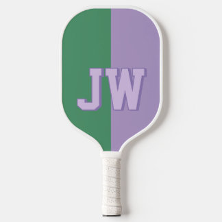 Raquette De Pickleball Monogrammes Ajouter votre nom Purple & Green