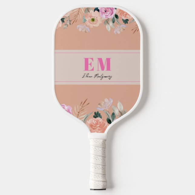 Raquette De Pickleball Monographie florale Rose poussiéreuse (Recto)