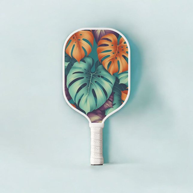 Raquette De Pickleball Monstera Tropical Aquarelle Verdure Palm Feuilles (Créateur téléchargé)