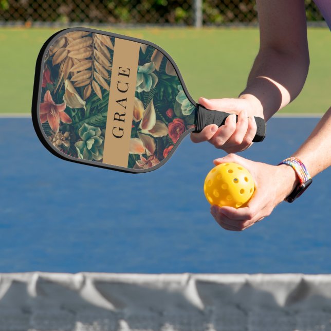 Raquette De Pickleball Moody Romantic Tropical Gold Floral (Insitu)