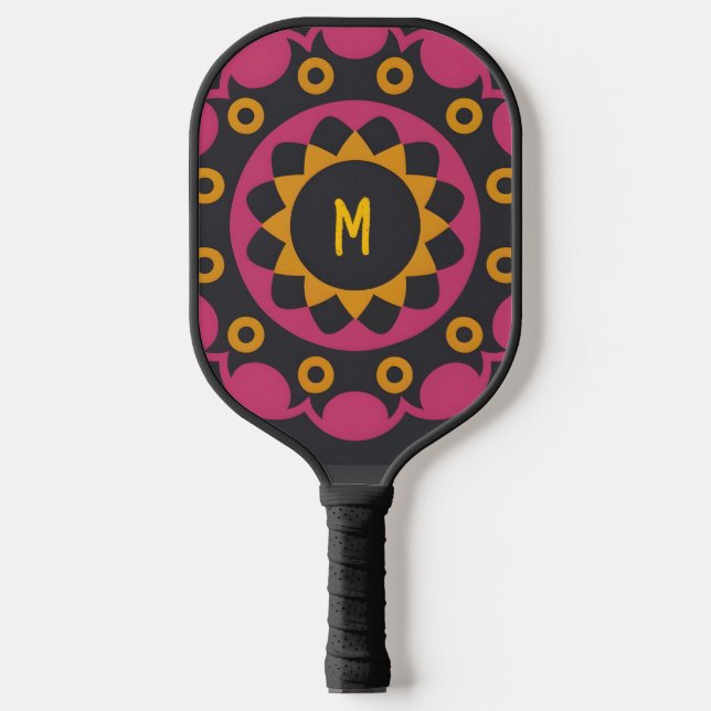 Raquette De Pickleball mosaïque noire, nom personnalisé (Recto)