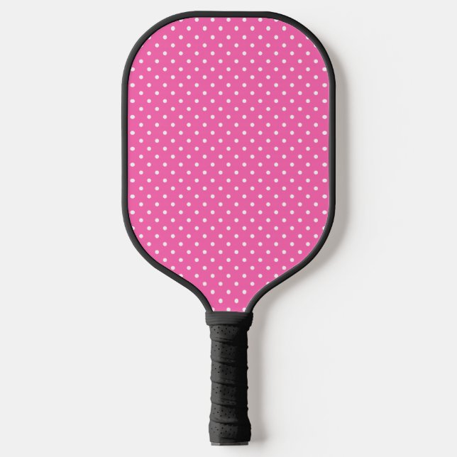 Raquette De Pickleball Motif à points de polka rose chaud et blanc (Recto)