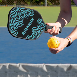 Raquette De Pickleball Motif d'art rétro en Polygon Hexagon foncé personn
