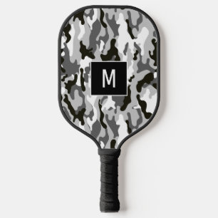 Raquette De Pickleball Motif de camouflage noir et blanc Monogramme