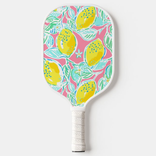 Raquette De Pickleball Motif de citron rose Preppy (Recto)