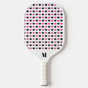 Raquette De Pickleball Motif de Coeurs rose blanc noir   Monogramme moder