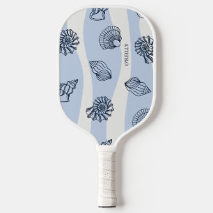 Raquette De Pickleball Motif de coquillages bleu et blanc Monogramme mode